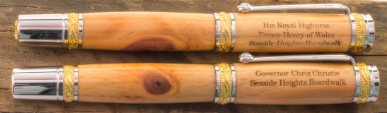 Pens by Master Pen maker John Greco of Greco Woodcrafting, commissioned to make pens for Prince Harry and Governor Christie.